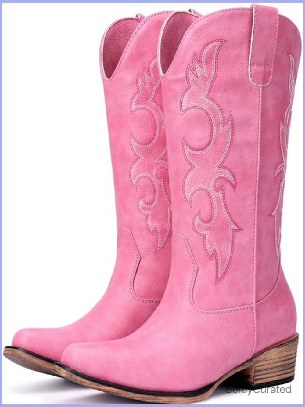 Mid Calf Cowgirl Boots Chunky Heel Pointed Toe Retro Embroidery